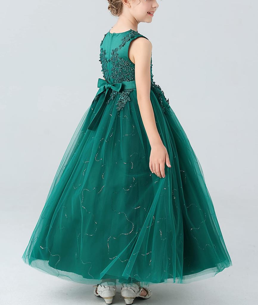 Weileenice Grün Größe Lang Perfekt für Klaviergröße Pailletten Bestickt Festliches Kleid Kinderkleid, 130, Mädchenkleid, Grün, Vorspiele, 125, Kleid,