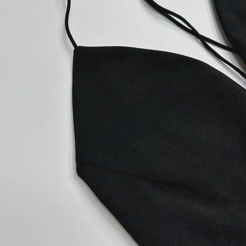 2024 European & American Style V-Neck Splicing Backless Chiffon Suspender Dress for Women