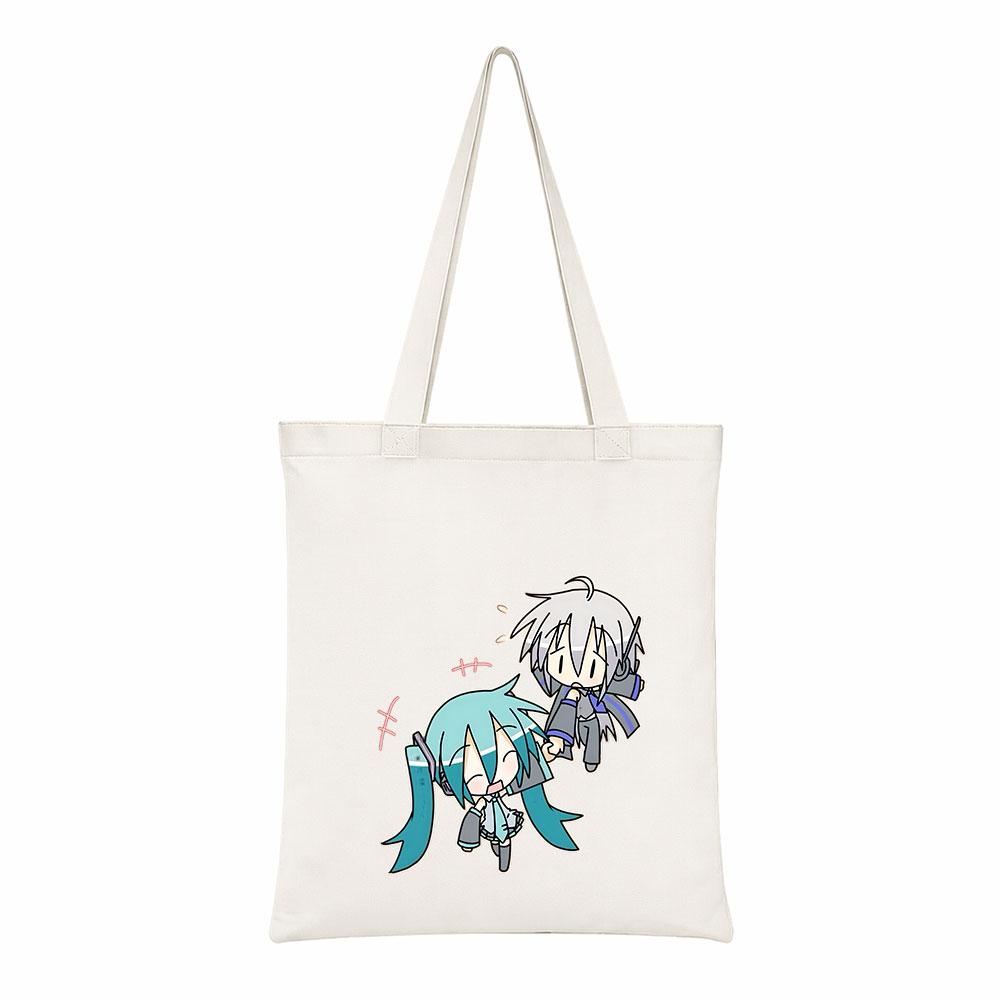 Cute Chibi Anime Virtual Singer Canvas Tote Bag Large Capacity Shoulder Handbag Unisex Fan Gift
