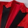 Mens Red Blazer Luxury Rose Patterned Jacquard Suit Jacket