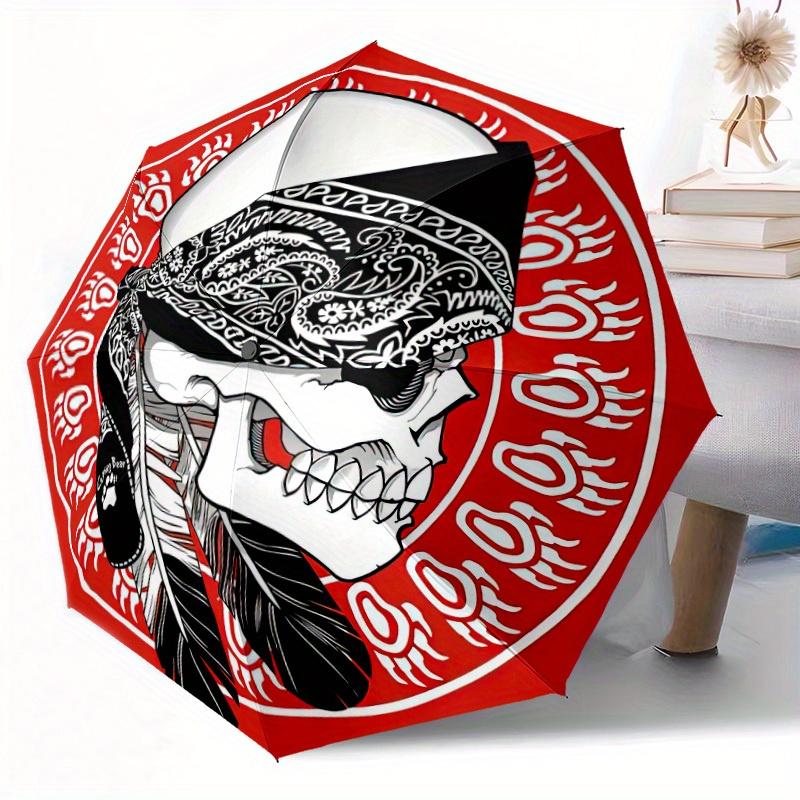 Skull Design Automatic Folding Umbrella Compact Lightweight For Outdoor Adventures T52