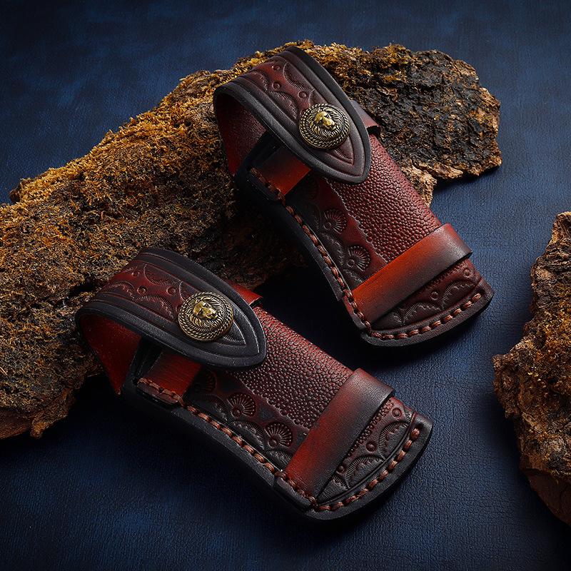 Zhipu Geschnitzte Ledertasche Kopfschicht Rindsleder Klappmesseretui Holster