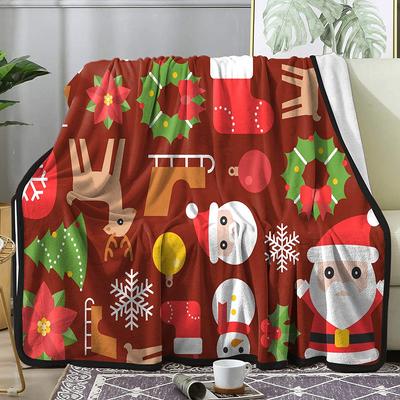 Pătură moale de flanel din fleece de Crăciun, cu desene animate, șosetă de Crăciun, Moș Crăciun, copac, cerb, maro, caldă și confortabilă, aruncă pătură pentru așternut, canapea