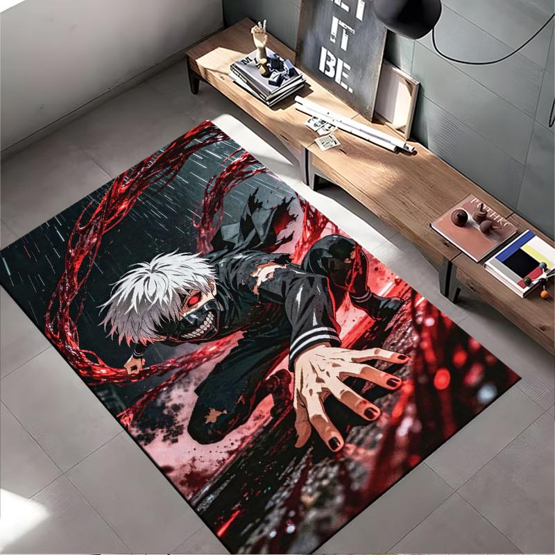 Anime-Inspired Carpet with White-Haired Character and Red Theme Suitable for use as an anti-slip for living room bedroom sofas