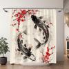 Chinese Japanese Koi Ink Painting Shower Curtain Red Cherry Blossom Wave Fish Watercolour Painting Bath Curtains Bathroom Decor