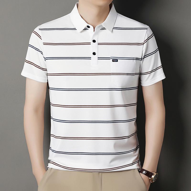 Summer Men's Striped Short Sleeve Polo Shirt Fashion Business Casual Lapel Pocket Half Sleeve Sports Breathable T-shirts