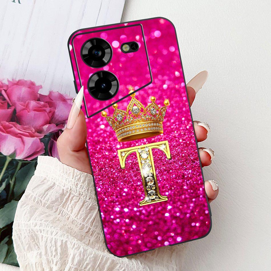 For Tecno Pova 5 LH7n / Pova 5 Pro LH8n Fashion Crown Letter Phone Case For Tecno Pova5 5Pro 5G Black Silicone Soft Cases Bumper