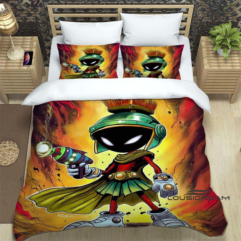 

2026 New Cartoon Marvin The Martian Themed Duvet Cover and Pillowcase Set, Children s Bedding Set, Bedroom Decor 135x200cm