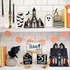 6Pcs Halloween Tiered Tray Decor Set Cute Wooden Sign Ghost Witches October 31Sign Bead Garland Halloween Theme Party Home Decor