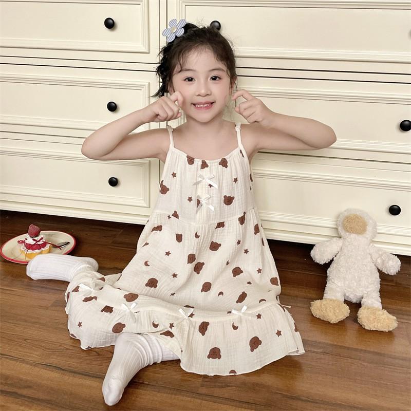 Girls Cotton Gauze Sleeveless Nightdress Loose Pajama Dress Kids 8 Years Cartoon Print