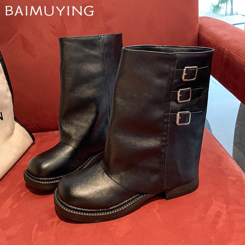 Zimní robustní dámské kotníkové boty Kožené módní boty na středním podpatku 2025 Trend Designové lodičky Gladiátorky Motorkářské Botas De Mujer
