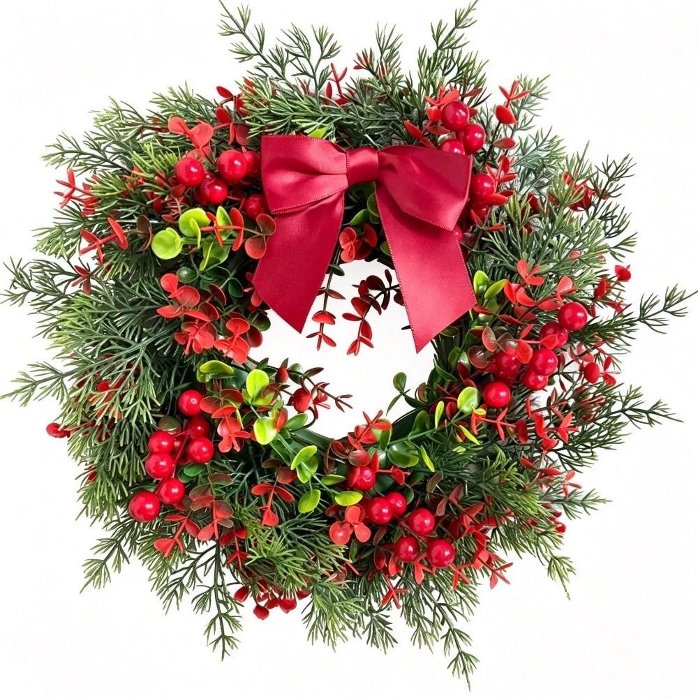Bowknot Christmas Door Wreath Red Berries Artificial Holiday Wreath  Holiday Party Decor