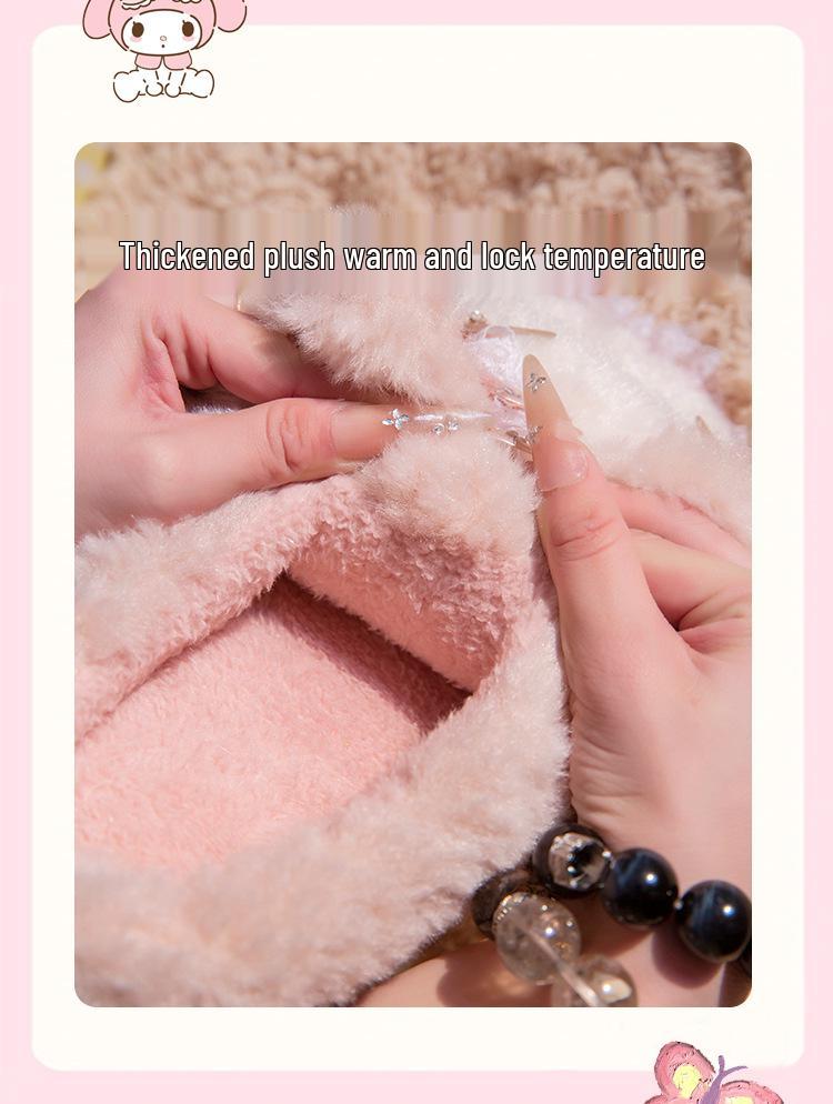 Women’s Cute Cartoon KT Cat Cotton Slippers - Sanrio Furry Plush, Heel-Covered Winter 2025