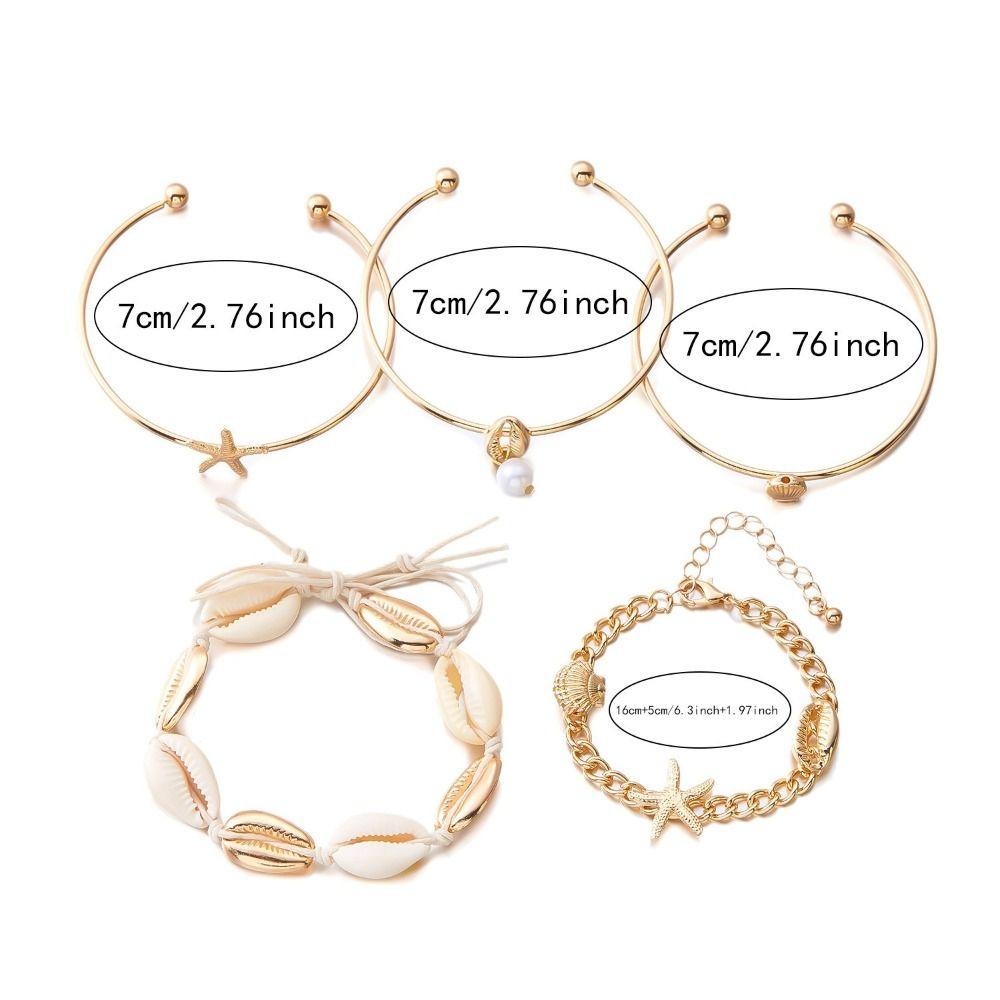 Open Bangle Shell Bracelet Set Gold Color Bohemian Bracelet Set  Women Jewelry