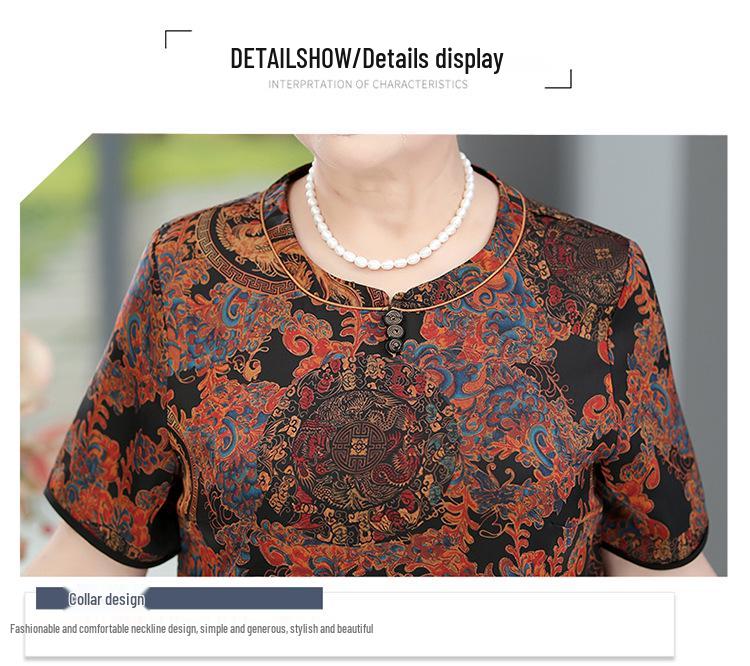 Elegant Summer Silk Blouse for Elderly Women - Short-Sleeved Noble Mother's Wear