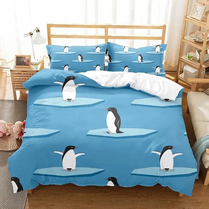 Cute Penguin Bedding Set Cartoon Animals Duvet Cover Set Twin For Boys Girls Room Decor Print Comforter Cover With Pillowcases