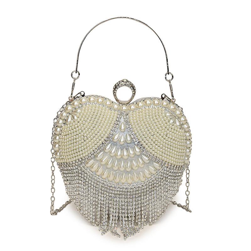 

Luxury Diamond Inlay Heart Shape Crystal Clutch Purse Stones Evening Wedding Party Shoulder Bag Silver Gold Evening Mini Handbag