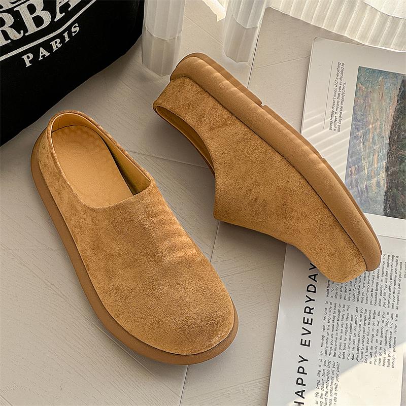 Fashion Suede Leather Mens Slippers Stylish Male Mules Shoes New Trend Business Sandals All-match Beach Slides Lazy Shoes Man Half Drag