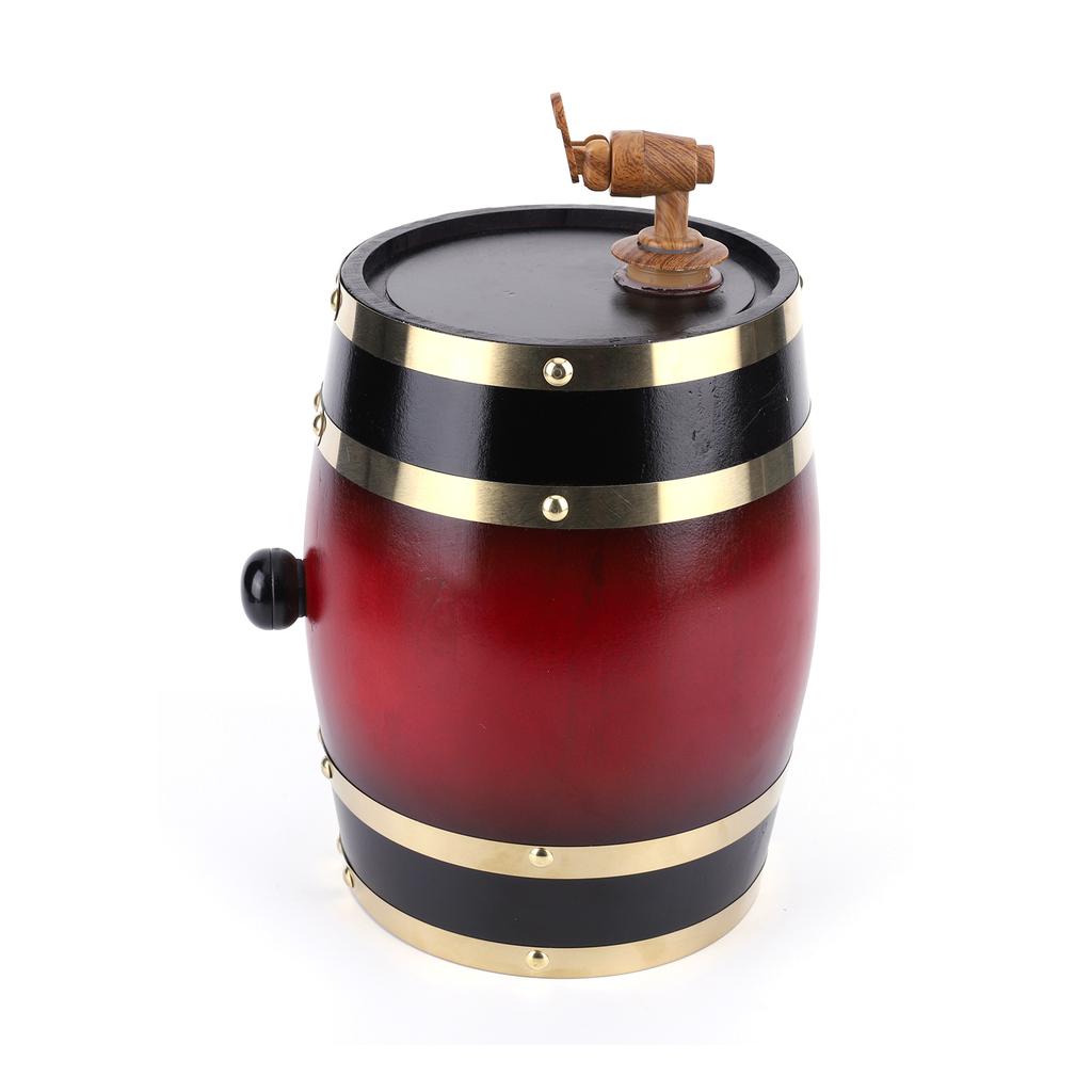 3L Household Wooden Barrels with Bracket Wine Storage Containers Multi-Purpose Retro Faucet Barrels Wine and Whisky Bar Supplies