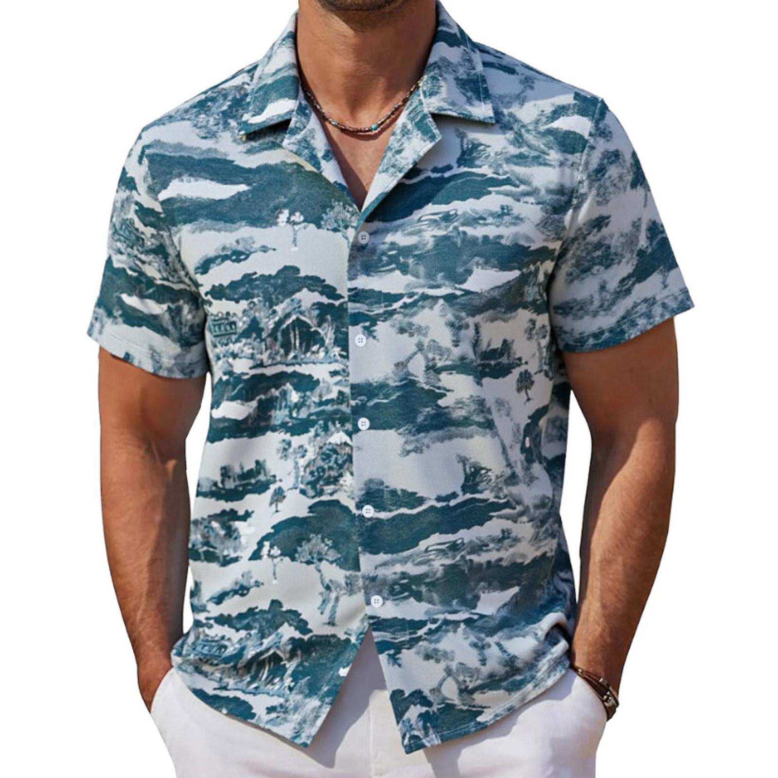 

Men s Summer Casual Cuban Collar Short Sleeve Shirt M
