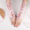 Satin Embroidery Hollow Out Beaded Gloves For Wedding Dresses Sequins Fingerless Wedding Accessories Elegant Bridal Gloves