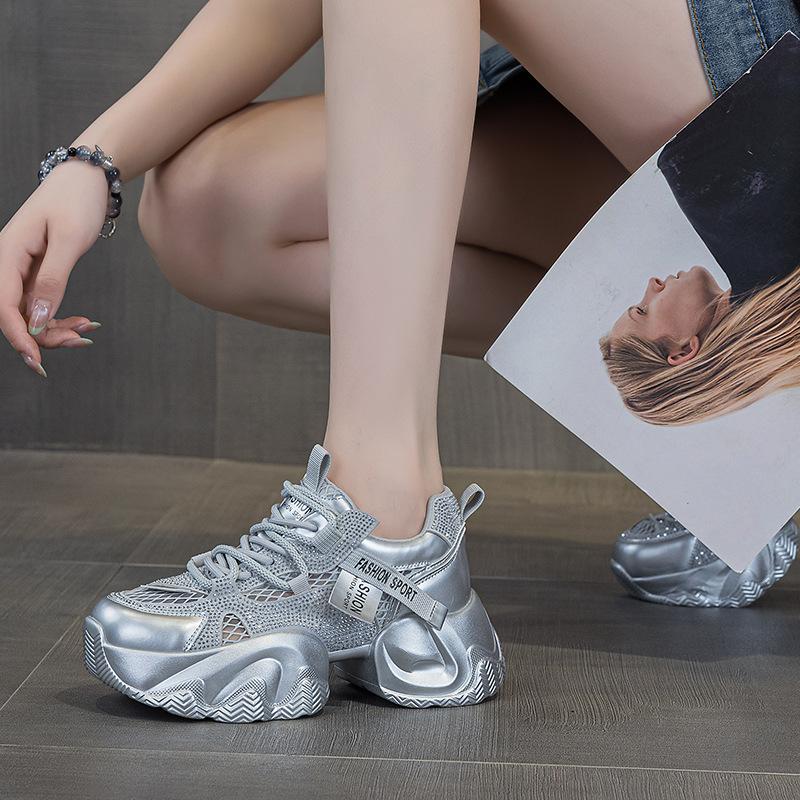 Thick-soled mesh dad shoes women's 2026 summer new breathable hot diamond casual sports shoes