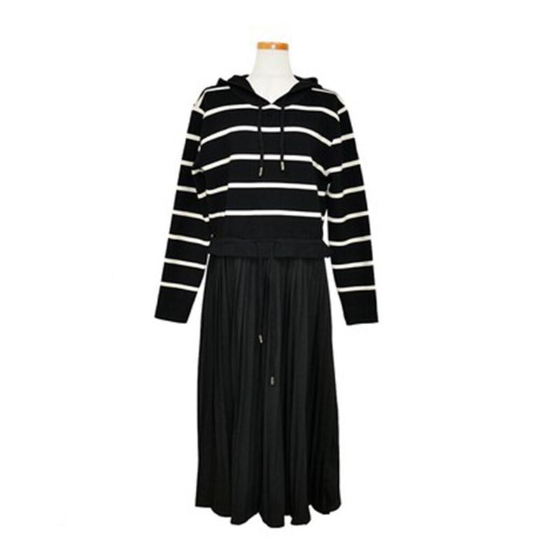 Long Sleeve Plus Size Hooded Knitted Patchwork Vintage Stripe New In Dresses for Women Casual Loose Spring Autumn Sweater Dress