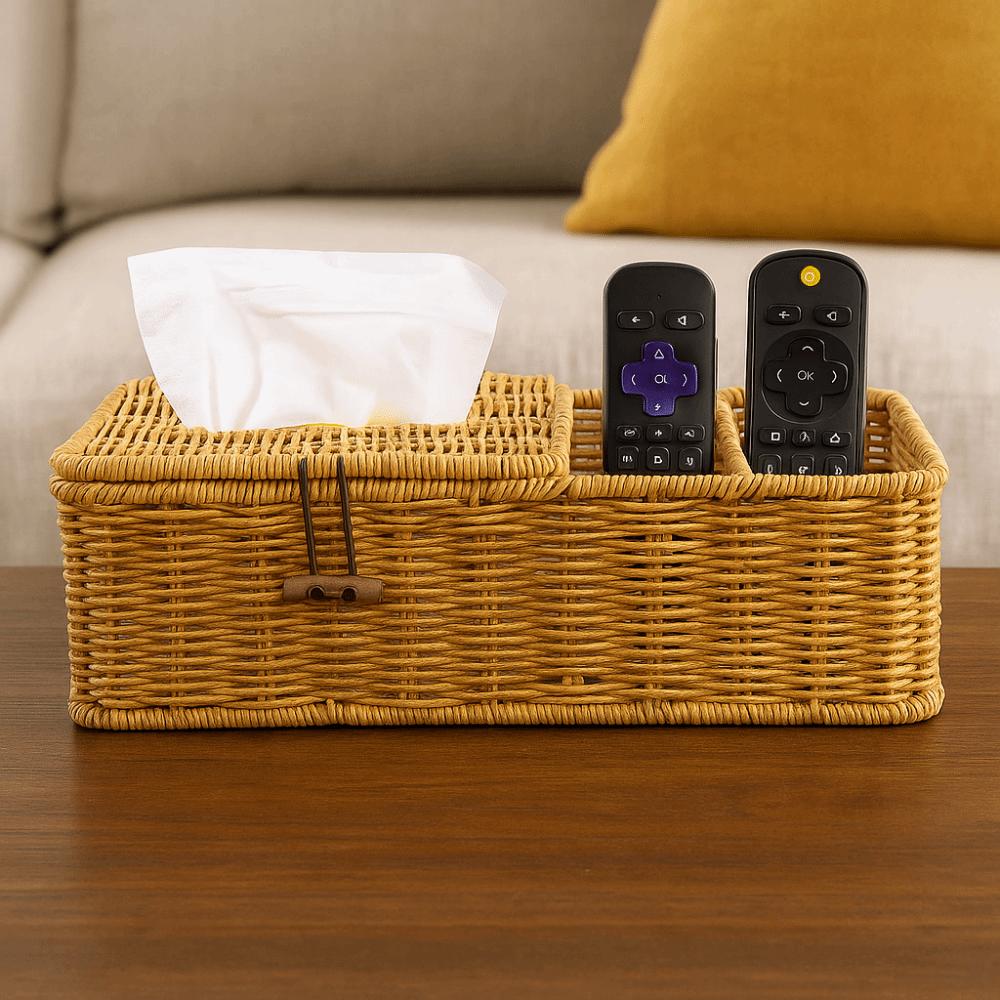 Breathable Imitation Vine Tissue Box Multifunctional Remote Control Storage Box  Dining Table