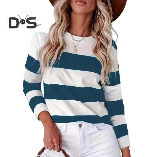 

Женский пуловер, топы, цветные блоки, полосатый принт, круглый вырез, длинный рукав, толстовка, повседневная блузка, повседневная одежда M темно-синий