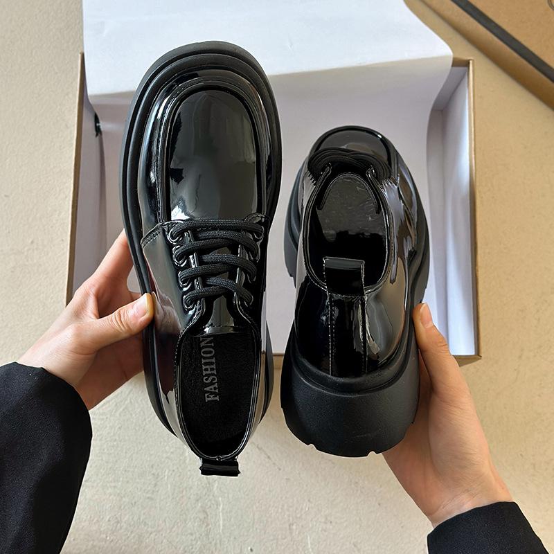 British style platform small leather shoes women's 2025 new spring and summer versatile black jk single shoes muffin loafers ins tide