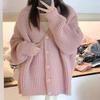 Cardigan Oversize en Maille pour Femme Coupe Ample Col en V Manches Longues Doux Chaud Haut d'Automne Rose