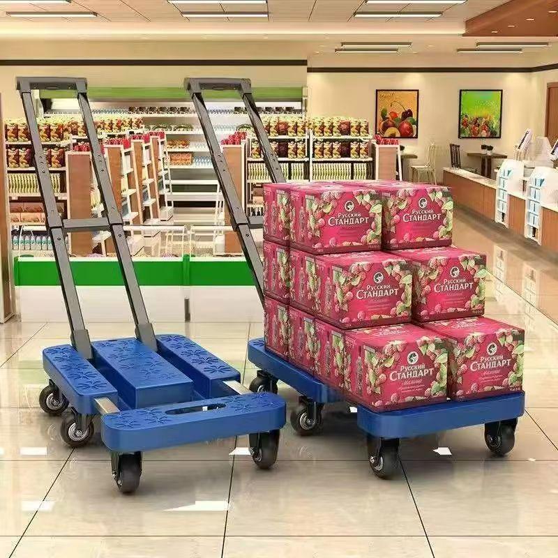 Foldable Retractable Trolley: Portable Cart for Household, Shopping, or Luggage