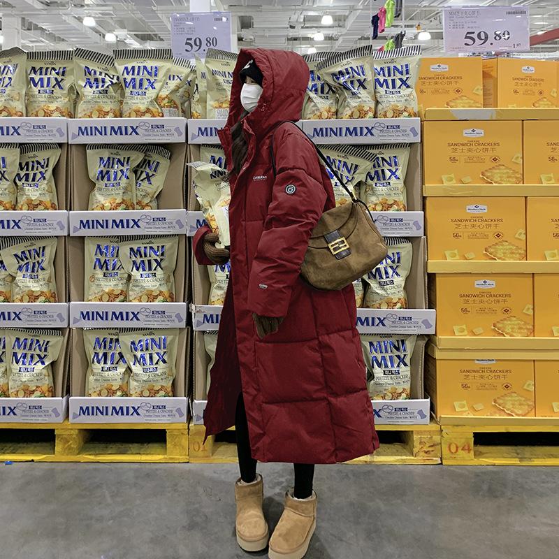 

Большой размер выше колен ноги голые хлеб одежда пуховик хлопковая одежда женская зима новая мода средняя и длинная хлопковая куртка XXXL красный