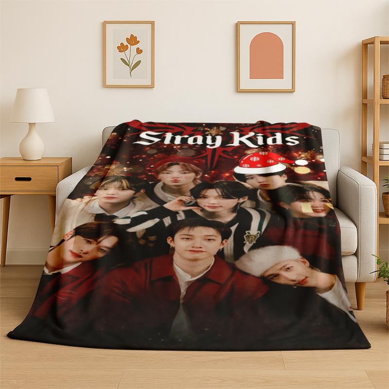 Kpop Stray Kids Music Star Flannel Blanket Soft Warm Throw Blanket for Bedroom Living Room Bed Travel Camping Picnic Gift