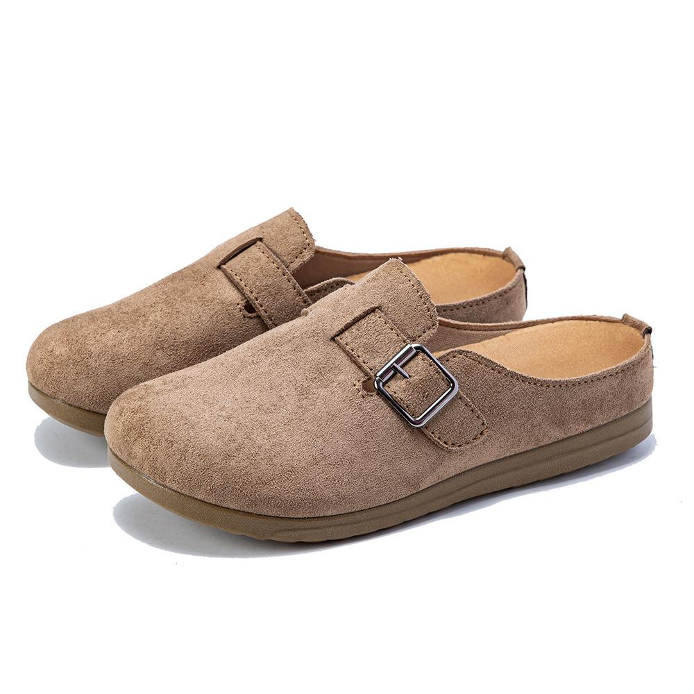 Lazy flat-bottomed foot slippers retro round-headed Boken shoes 36 хаки