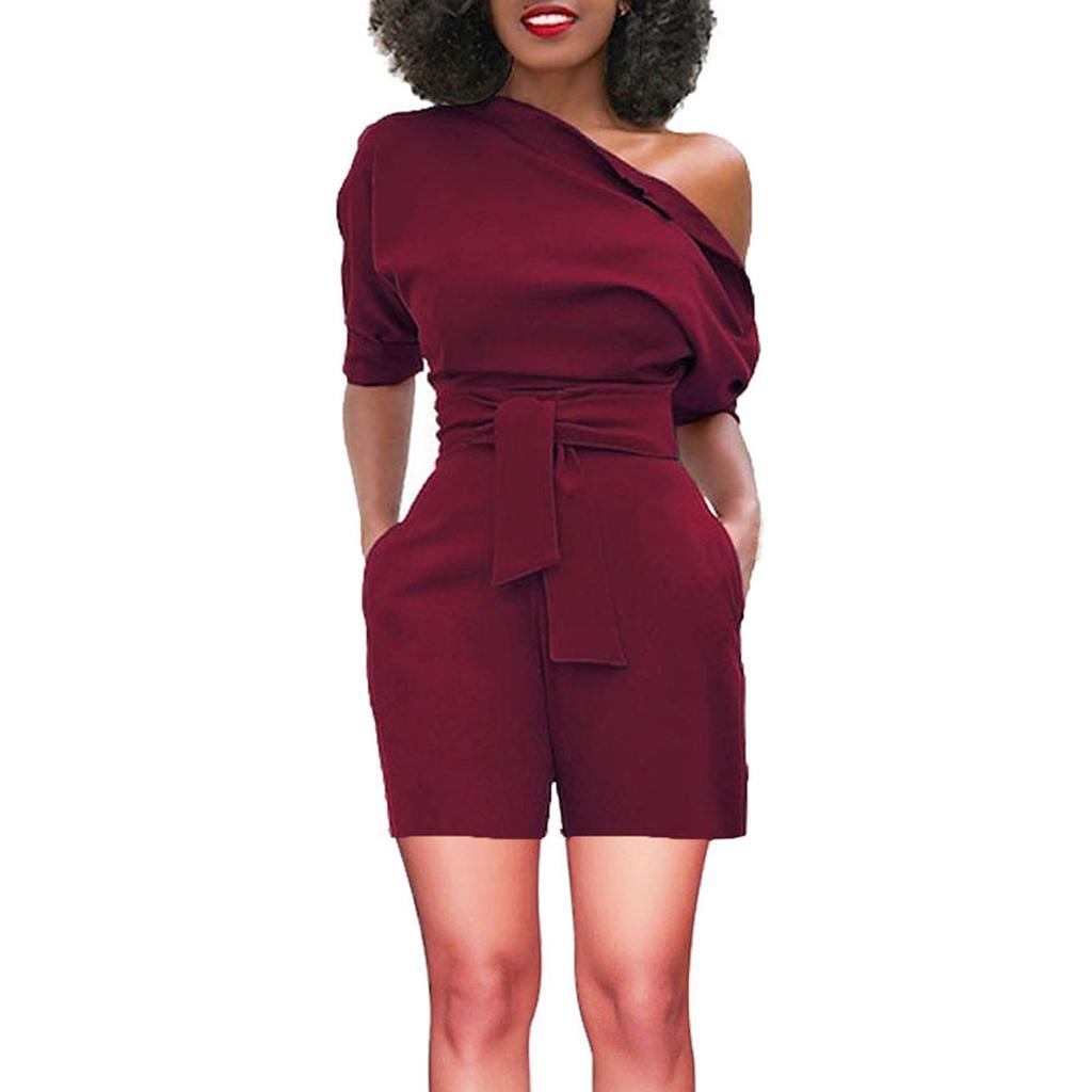 Salopetă de damă, sexy, cu umăr dezactivat, cu volan, salopetă scurtă la modă