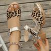 Mode Lätta Leopardmönstrade Sandaler med Tjock Klack Dam Sommar Höga Klackar Platåsandaler Dam Ankelrem Halkfria Strand Sandalias