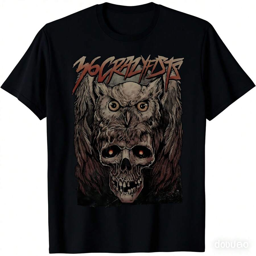 

36crazyfists Heavy Metal Band Graphic T-Shirt - Gothic Wolf Skull & 36 Crazy Fists Design, Unisex S разноцветный
