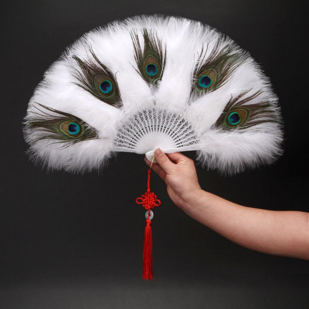Tassel Hand Fan Fluffy Foldable Hand Fan Peacock Feather Fan Comfortable For Photography Stage Performance Home Decoration