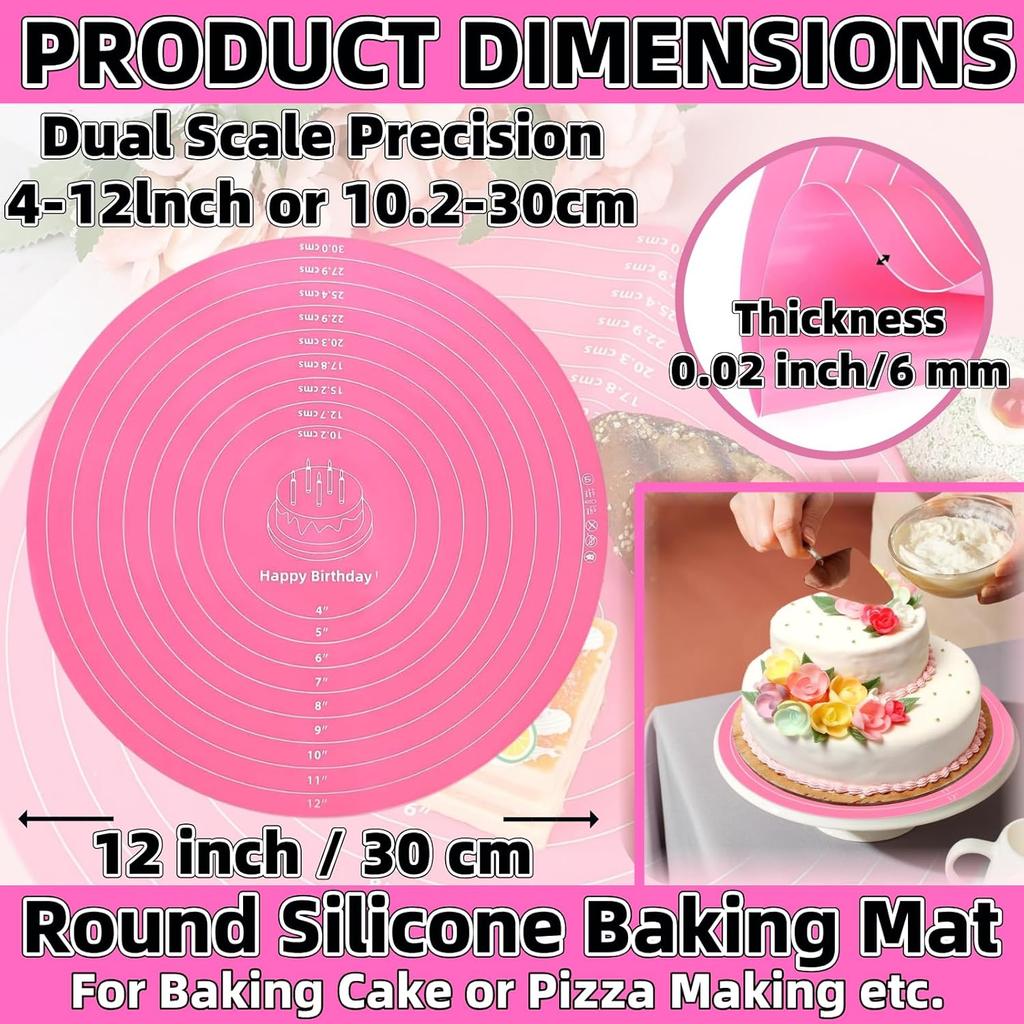 Silicone Baking Mat Cake Mat Silicone Cake Mat Silicone Baking Mat with Measurements for CakeTurntable Stand Non-Stick Heat Resistant Pastry Baking
