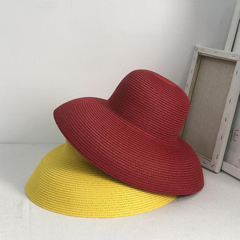 Red big-brimmed straw hat women's summer new straw dome French retro seaside beach sun hat