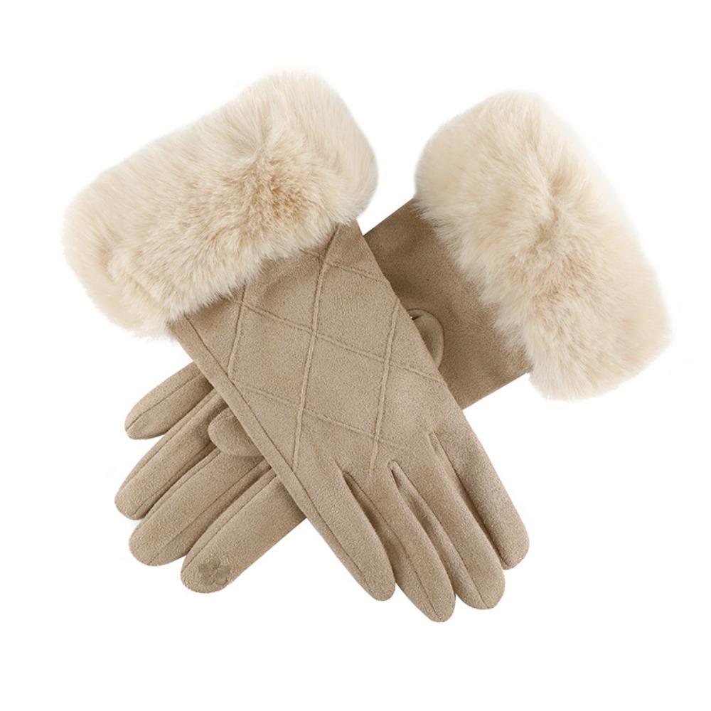 Suede Winter Fleece-lined Gloves Plush Women Cycling Mittens Sweet  Gloves  Outdoor