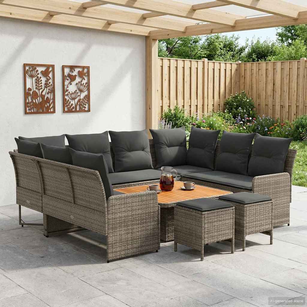 8 Piece Furniture Set with Cushions In Gray and Dark Gray PE Rattan