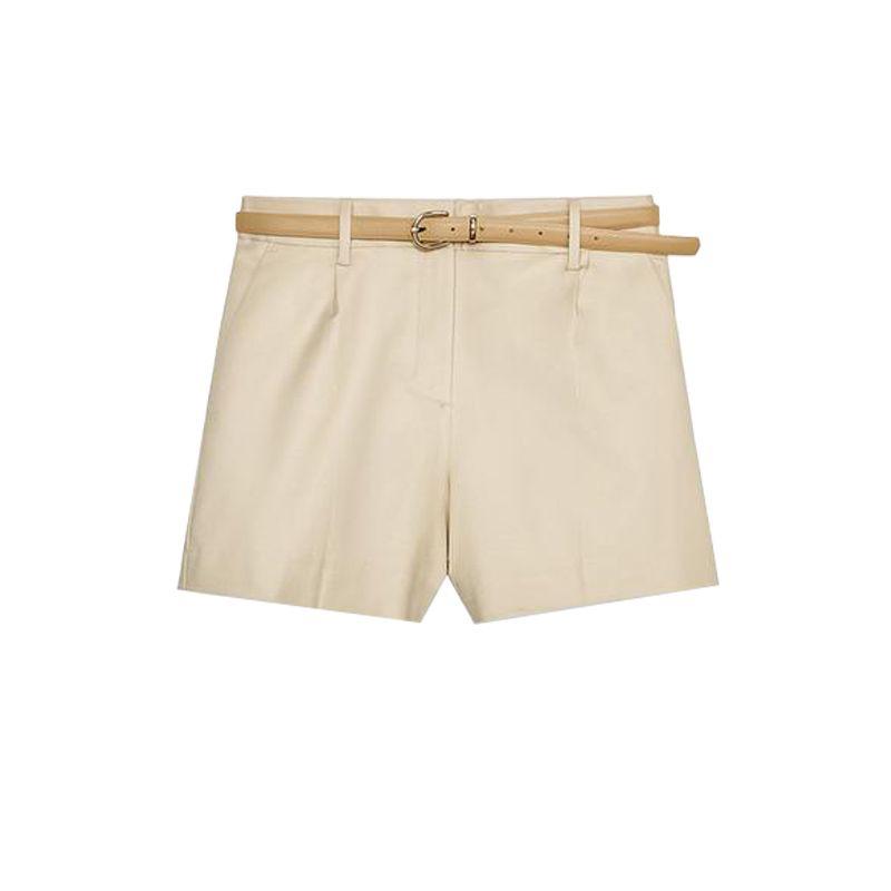 Summer New Product Women's Clothes Workplace Elegant with Belt Pleated Minimalist Commute Leisure Shorts 8372172