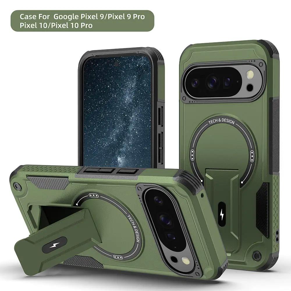 Armor Shockproof Magsafe Magnetic Protective Cover for Google Pixel 9 10 Pro Hard Folding Stand Wireless Charging Anti-fall Case