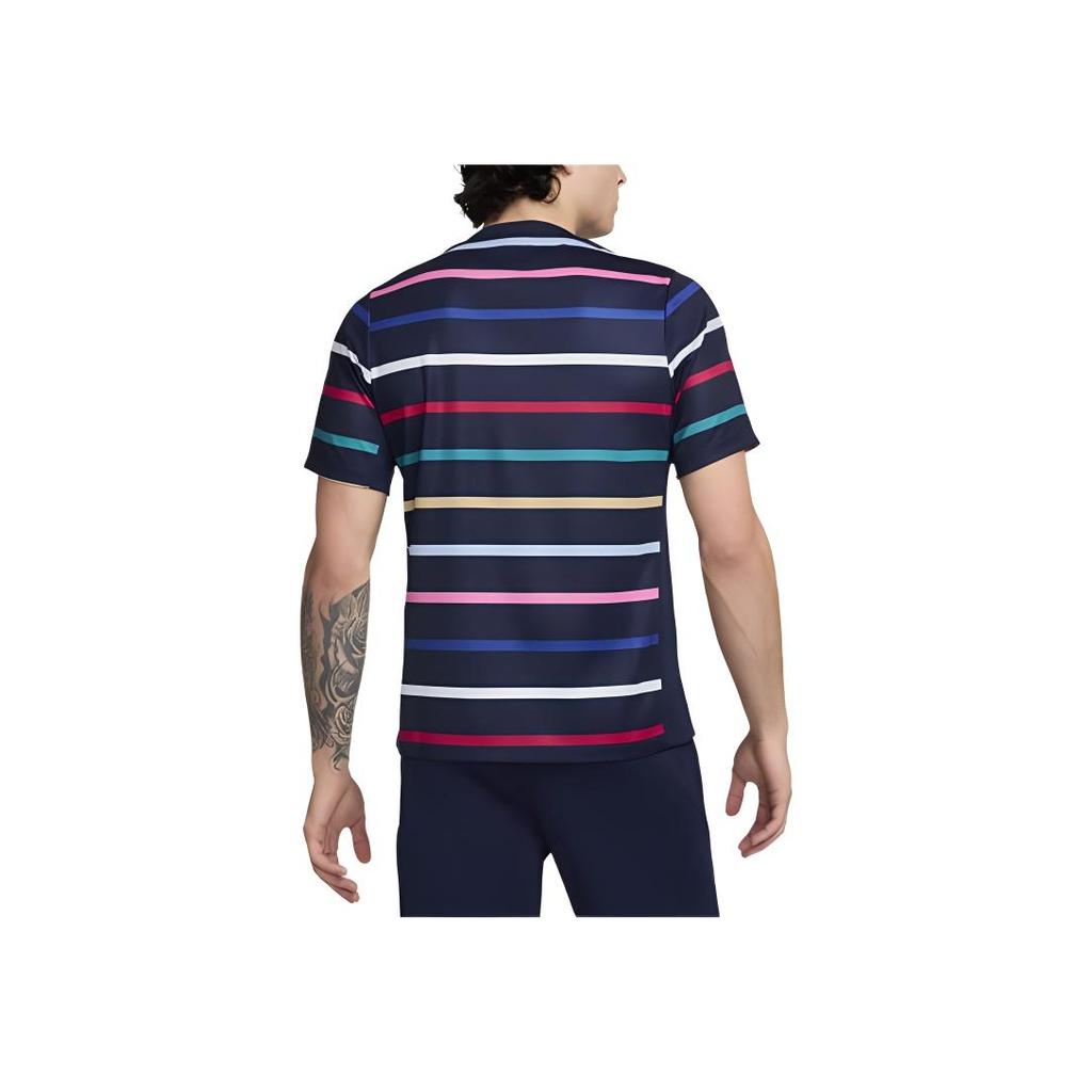 Nike FFF Academy Pro Home Logo Animal Pattern Color Block Striped Crew Neck Short Sleeve Football Shirt Men tops Black Blue FJ2727-499