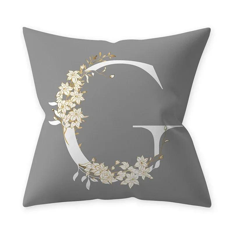 Grey Alphabetic Cushion Cover Polyester Cushion Cover Flowery Print Sofa Decoration Cushion  Home Decor Pillow Cover 45x45cm