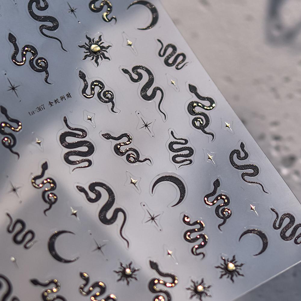 Luxury Black French Curve 5D Nail Art Sticker Asymmetric Artistic Lines Broken Pattern Fragments Self Adhesive Manicure Decal