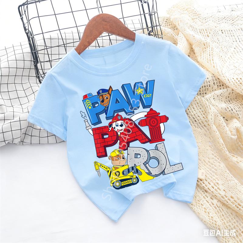Paws Patrols Cool TShirt Skye Chase Summer Oneck Tops Boy Girl Number Tees Animal Baby Birthday Clothes Cartoon Casuals Tops