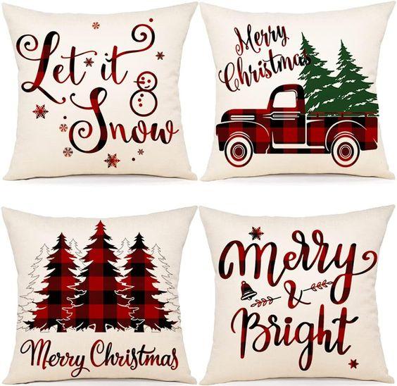 New Christmas Decoration Christmas Pillowcase 18 X 18 Inch Set of 4 Christmas Collection Cushion Pillowcases Custom Zipper Squar